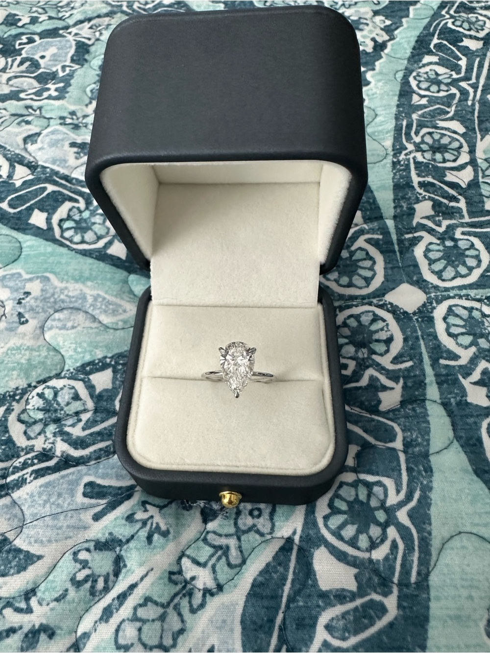 3CT Pear Cut Lab Grown Diamond Ring F VS 14K White Gold Solitaire Size 7.